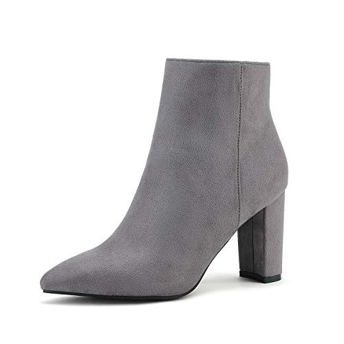 DREAM PAIRS Women's Chunky Heel Ankle Booties Pointed Toe Short Boots,Size 10,Light/Grey,SIANNA-1 | Amazon (US)