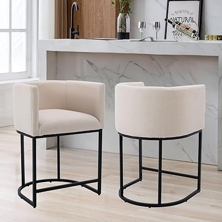 Wahson Set of 2 Linen Upholstered Bar Height Stools, 24'' H Mid Century Modern Fabric Bucket Coun... | Amazon (US)