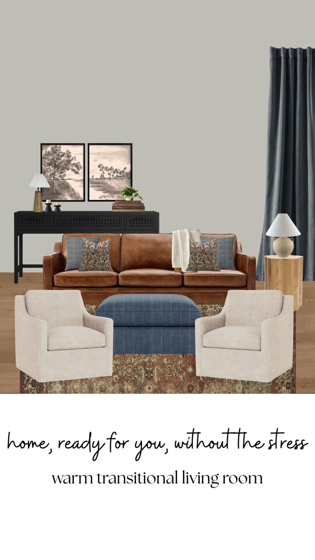Home should feel warm, inviting, and easy to live in — even without seasonal decor filling every corner. This warm transitional living room layers rich cognac tones, soft neutrals, classic patterns, and timeless furnishings for a space that feels collected, cozy, and beautifully lived in year round.

warm transitional living room, cozy neutral living room, cognac leather sofa, collected home style, traditional modern interiors, layered cozy decor, vintage inspired rug, warm ambient interiors, cozy family room inspiration, elegant neutral decor, timeless living room style, warm wood tones, designer inspired living room, heritage inspired interiors, cozy gathered home, elevated traditional decor, layered living room styling, cozy home aesthetic, neutral living room ideas, warm collected interiors 

 #LTKHome #LTKSaleAlert