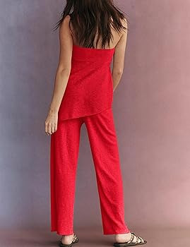 Summer Knit Sweater Sets for Women 2 Piece Vacation Outfits Strapless Tube Top and Pants Sets Mat... | Amazon (US)