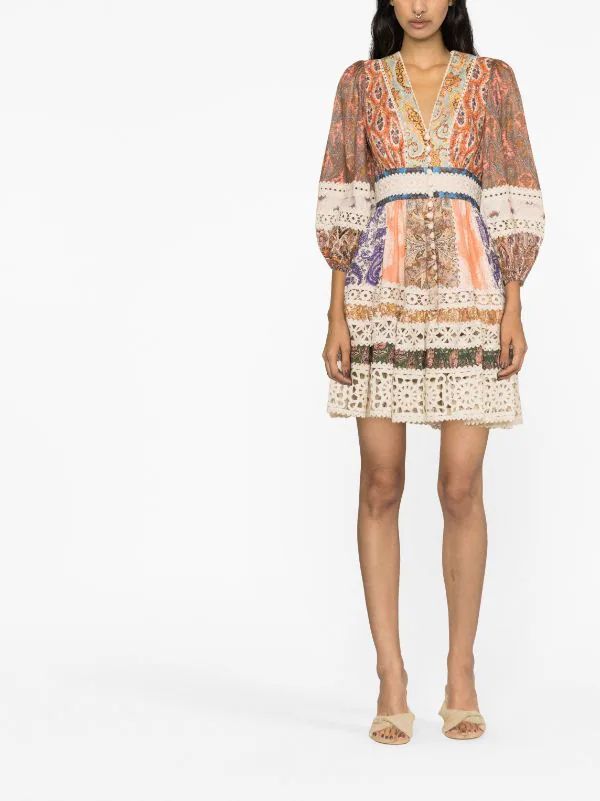 Devi paisley-print linen minidress | Farfetch Global