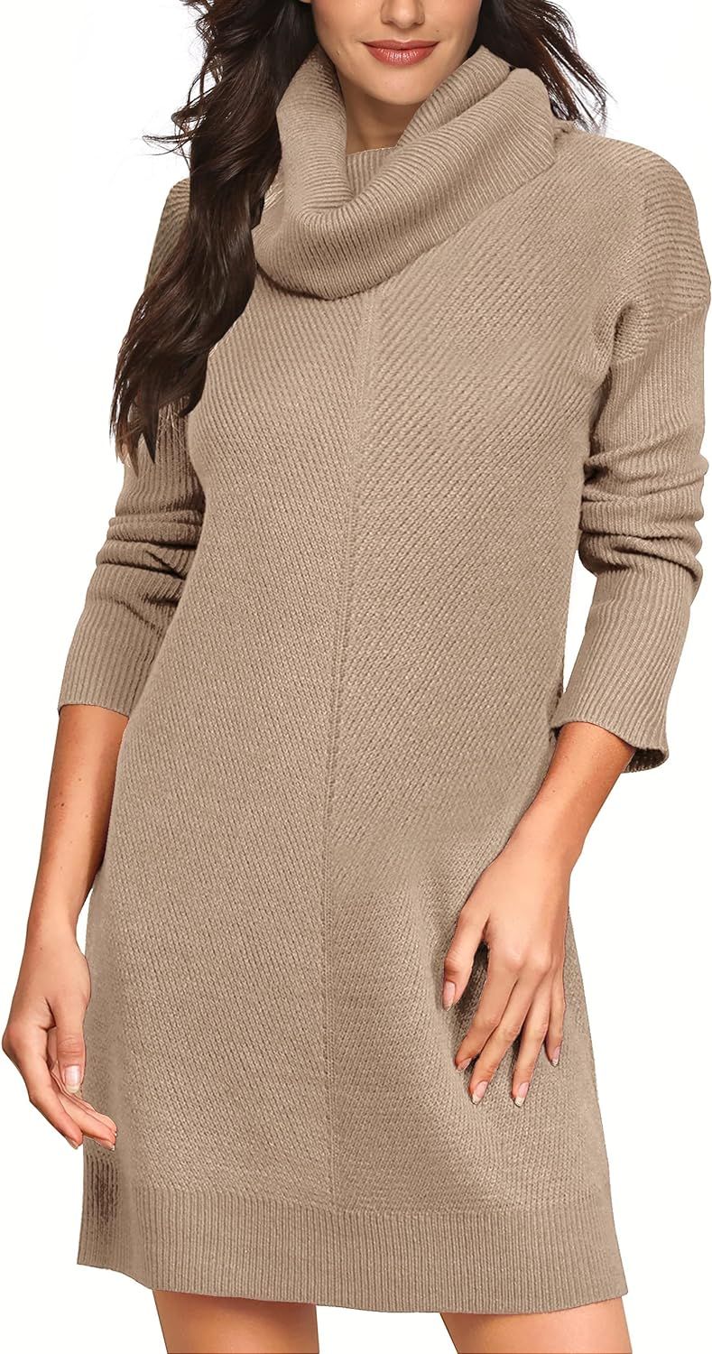 ETCYY Turtleneck Sweater Dress for Women 2022 Trendy Long Sleeve Knit Pullover Oversized Sweater Dre | Amazon (US)