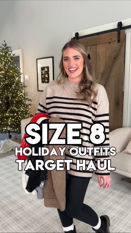 Sizing info: 
Striped sweater - size L
Sparkle Bodysuit TTS - M 
Satin midi skirt TTS - M
Sequin black top TTS - M 
Red sweater & red sequin skirt TTS - M
Black Sweater TTS - M
Silver sequin pants TTS - 8 
Matching sweater set both TTS - M
White wide leg “buttery soft” pants - sized down ONE to the size small 
Wild fable Mock neck buttery soft top sized up 1 to the L 
Sneakers tts

It’s Target Tuesday & y’all know what that means! 😍🫶🏼 #ad time for a target haul! 🎯 Ordered some gorgeous outfits that are perfect for the holidays - a couple dressy options & casual - perfect for Christmas parties for work, class parties at your kids’ school, & the cutest fit for holiday errands (the comfiest pants ever - literally the definition of buttery soft 🤌🏼).  The red fit has me 🤩 but honestly the black sparkly bodysuit is 10/10 ⭐️ too. What’s your fave from this haul?! 👇🏼 Linking everything for y’all with sizing info on the @shop.ltk app and you can get to my LTK by clicking the link in my Instagram bio! ✨

Direct URL: 

@targetstyle @target #ad #targetstyle #liketkit #targethaul #targetoutfit #targettuesday #midiskirt #clothinghaul #outfitreel #size8 #midsizestyle #midiskirt #sequinpants #sequindress #oversizedsweater #midsizefashion #momoutfit #sizemedium #christmaspartyoutfit #christmasoutfit #holidaypartyoutfit #holidayoutfit 

#LTKfindsunder50 #LTKHoliday #LTKparties