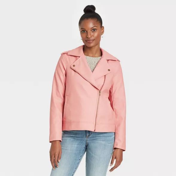 Women's Zipper Moto Jacket - Universal Thread™ Pink | Target