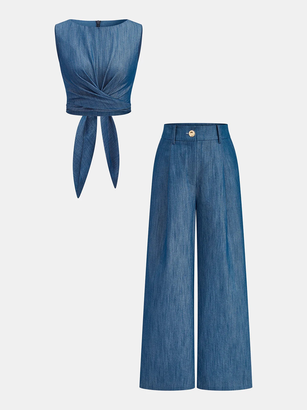 Cross-Tie Crop Top & Wide-Leg Pants Set | Commense