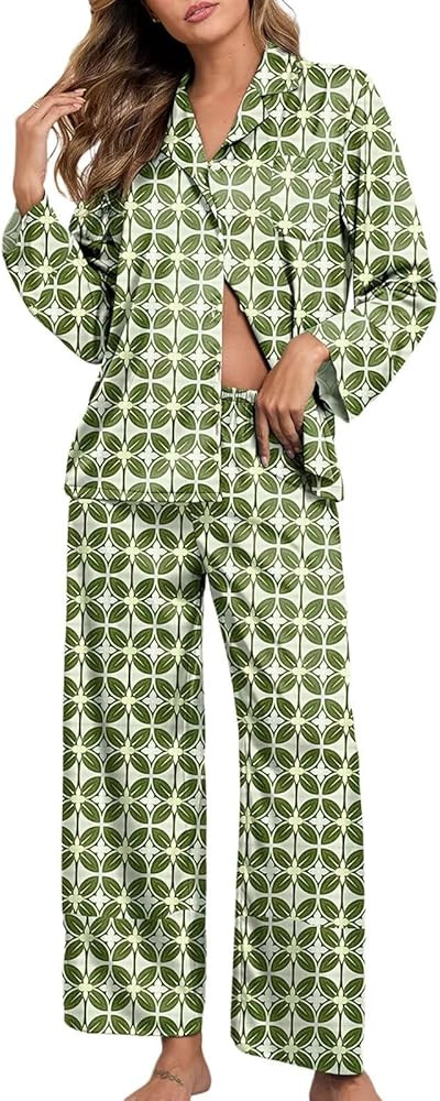 Brosloth Womens Silk Pajamas Floral Satin Pj Sets Button Up Long Sleeve Comfy Soft Fall 2 Pieces ... | Amazon (US)