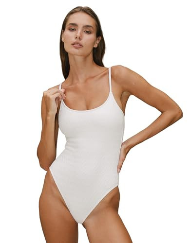 YAKISWIIM Women One Piece Swimsuit for Women Adjustable Bathing Suit Cheeky Sexy High Cut Ladies Vacation Beachwear, Medium White | Amazon (US)