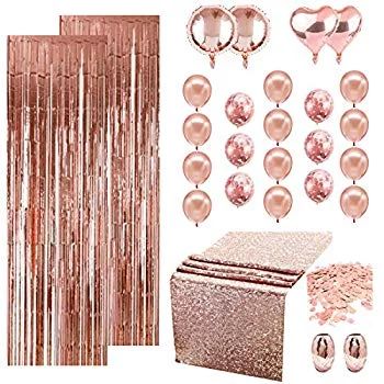 Rose Gold Party Decoration, Rose Gold Bridal Shower Decorations with Rose Gold Balloons, Foil Curtai | Walmart (US)