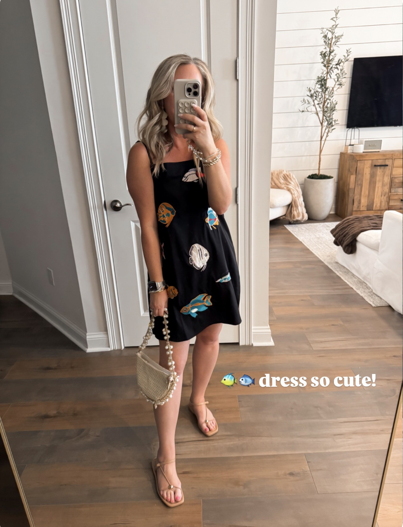 Vacation outfit inspo 🐠 Wearing a size S!

Amazon vacation finds, resort wear, mini dress, fish print, spring and summer style, styled look, strappy sandals, straw clutch bag, cruise, tropical, beach vacay, affordable look for less outfit.  

 #LTKootd #LTKSeasonal #LTKTravel