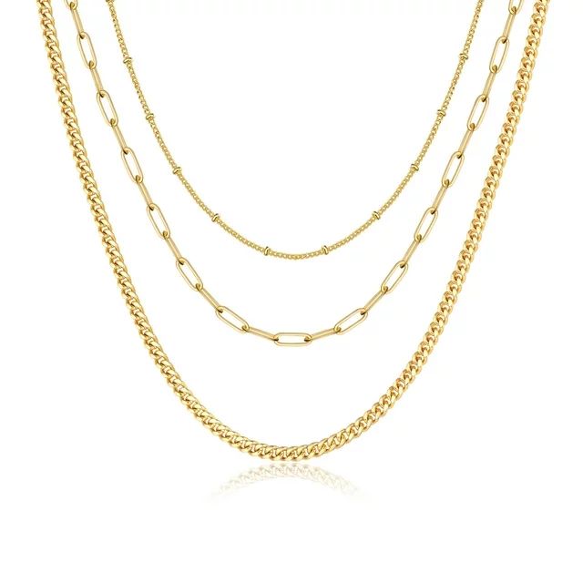 TURANDOSS Layered Chain Necklaces for Women 14K Gold Plated Dainty Layered Choker Necklace Paperc... | Walmart (US)