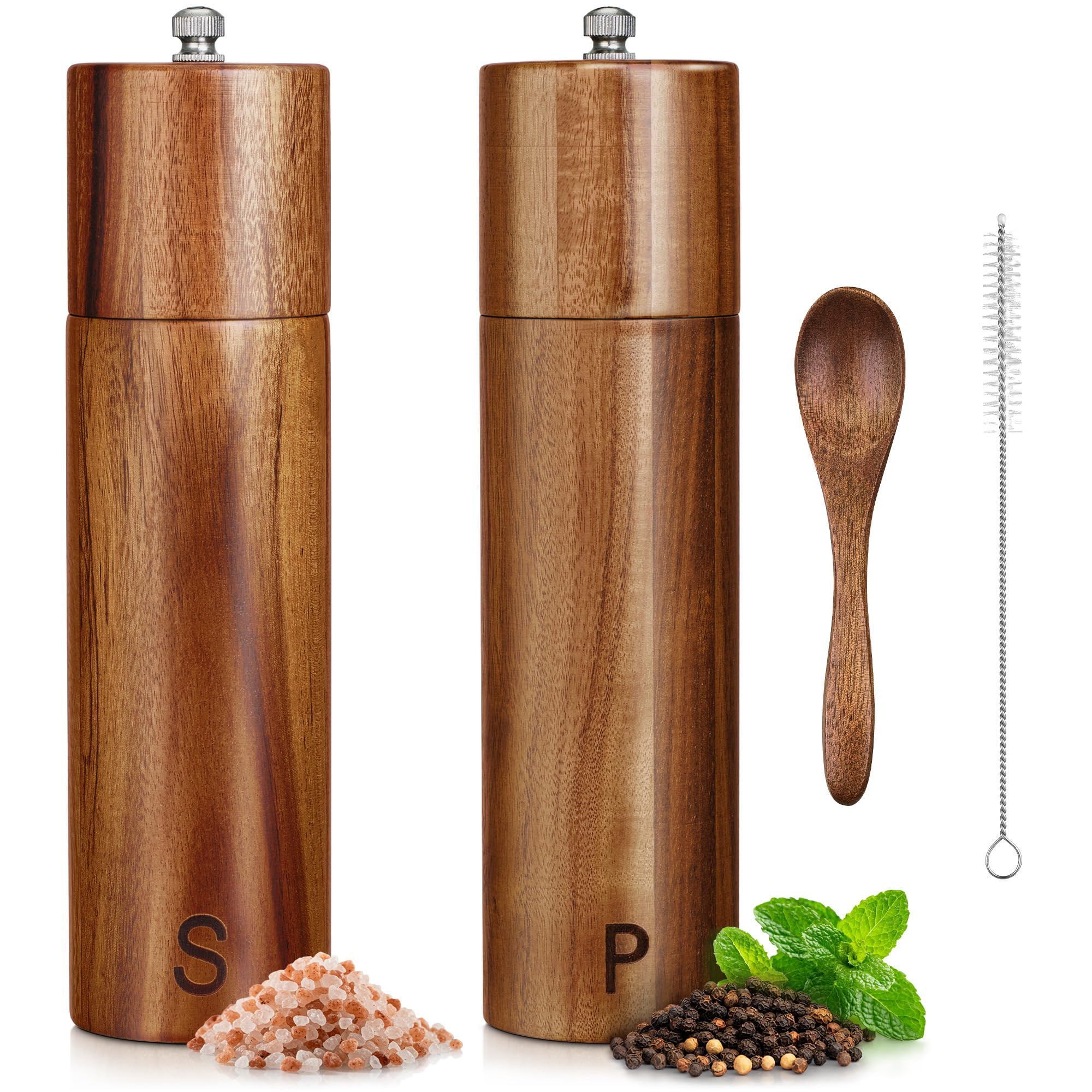 Tall Wooden Salt and Pepper Grinder Set - 28 g / 1 oz each, Acacia Wood Mills - Refillable Coarse... | Amazon (US)