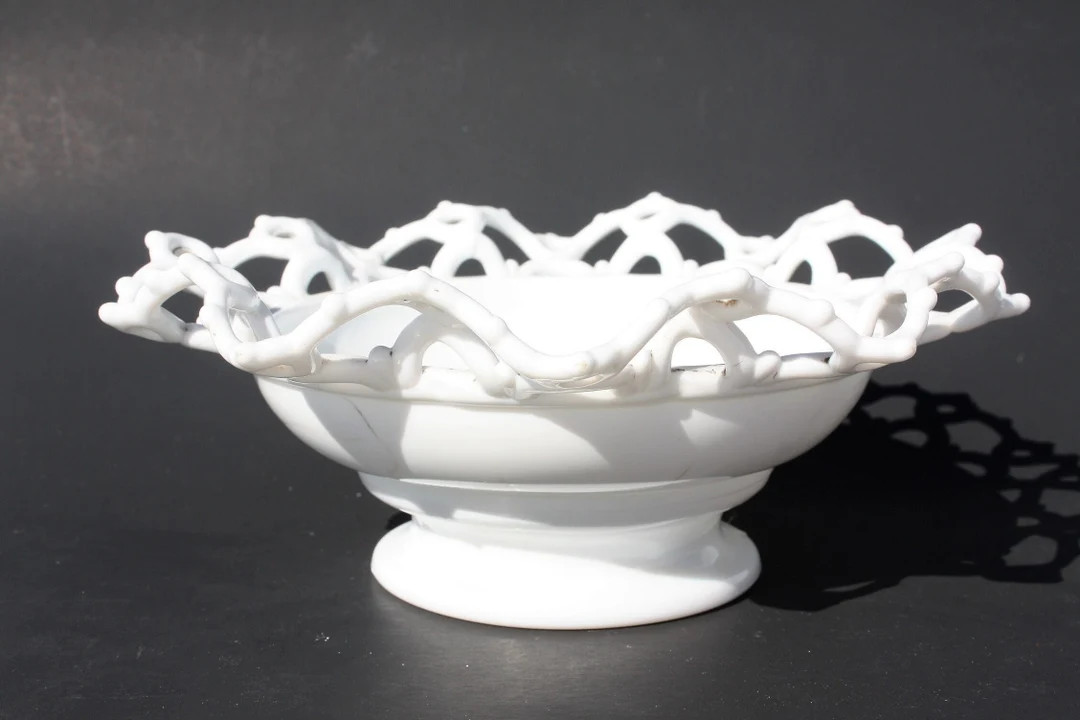 Vintage White Milk Glass Ruffled Lace Edge Pedestal Candy Nut Trinket Serving Dish Christmas Holi... | Etsy (US)