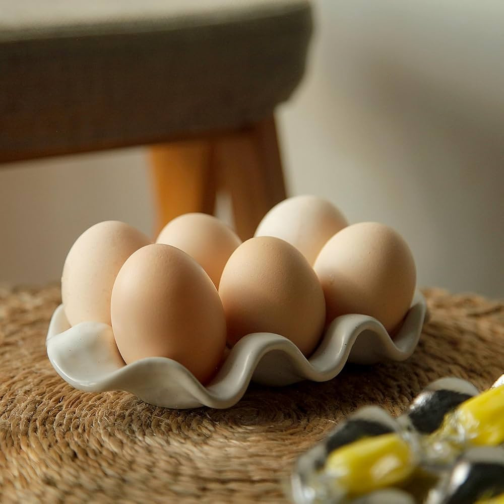 Ceramic Jewelry Tray/Cosmetic Organizer for Vanity/Egg Holder/Desk/Sofa Table, White (White) | Amazon (US)