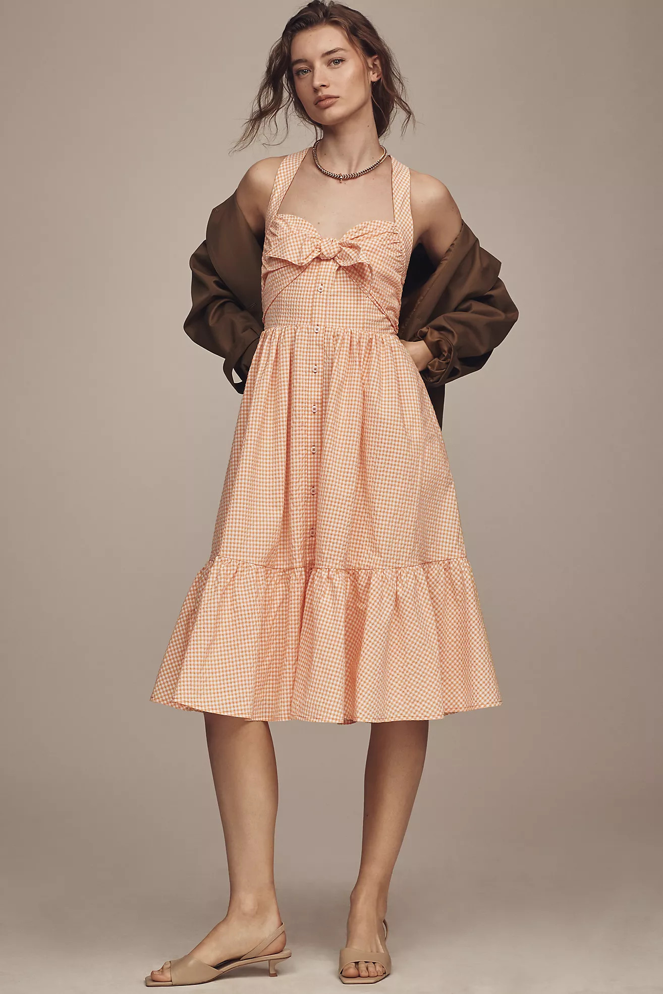 Maeve Halter Bow-Front Midi Dress | Anthropologie (US)