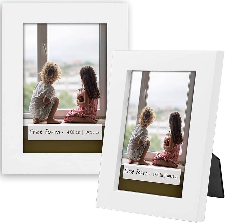 4x6 White Picture Frames Set of 2, Solid Wood Photo Frame with High Definition Glass, Rustic Simp... | Amazon (US)