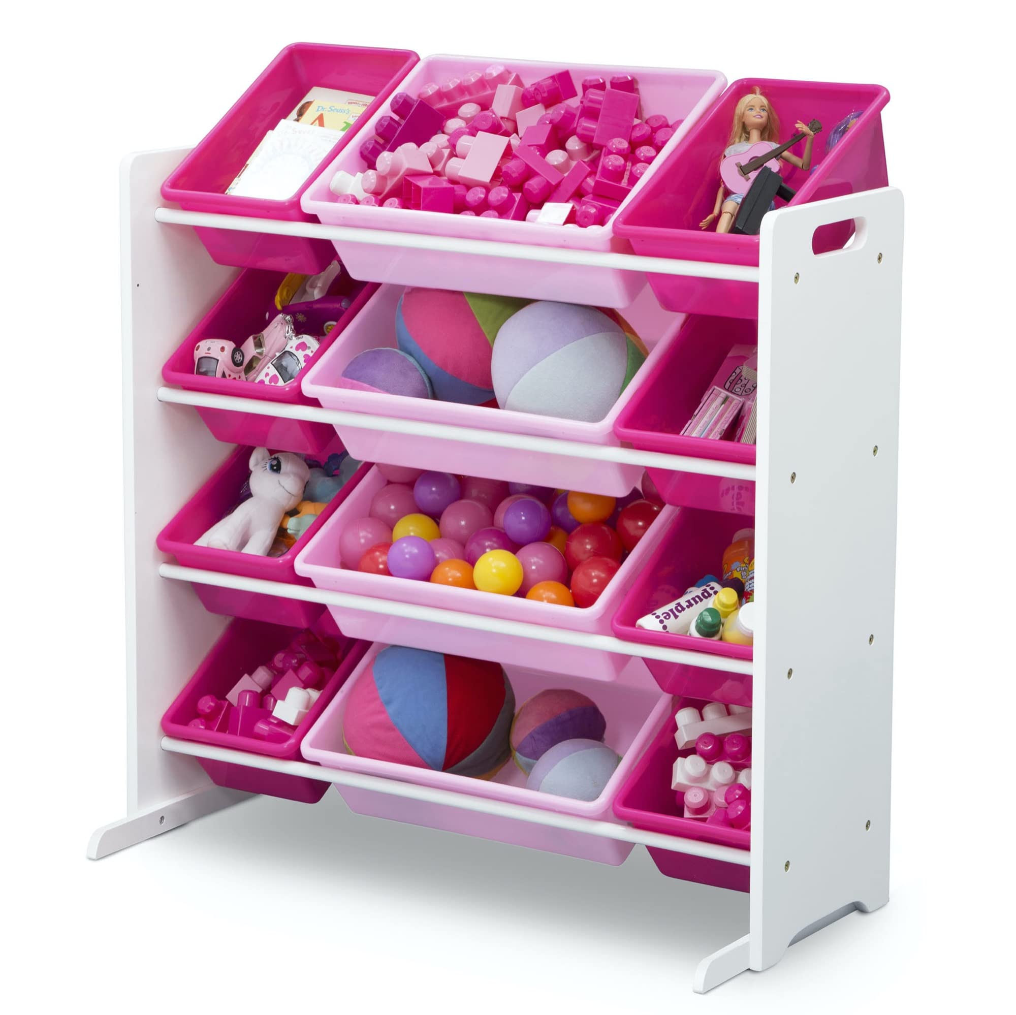 Delta Children Kids Toy Storage Organizer with 12 Plastic Bins - Greenguard Gold Certified, White/Pink | Amazon (US)