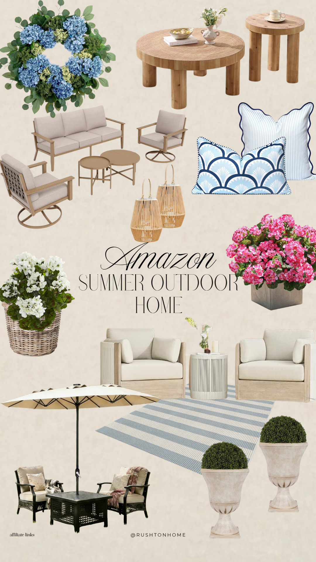 Amazon Summer Outdoor Home, outdoor patio furniture, outdoor conversation set, patio seating set, wicker patio furniture, outdoor lounge chairs, outdoor coffee table, patio side table, blue outdoor pillows, striped outdoor pillows, hydrangea wreath, outdoor lanterns, faux geranium planter, white geranium planter, patio umbrella, outdoor area rug, backyard patio decor, front porch furniture, outdoor entertaining, neutral outdoor decor, coastal outdoor decor, summer patio styling, Amazon patio finds, affordable outdoor furniture, outdoor living essentials 

 #LTKSeasonal #LTKHome