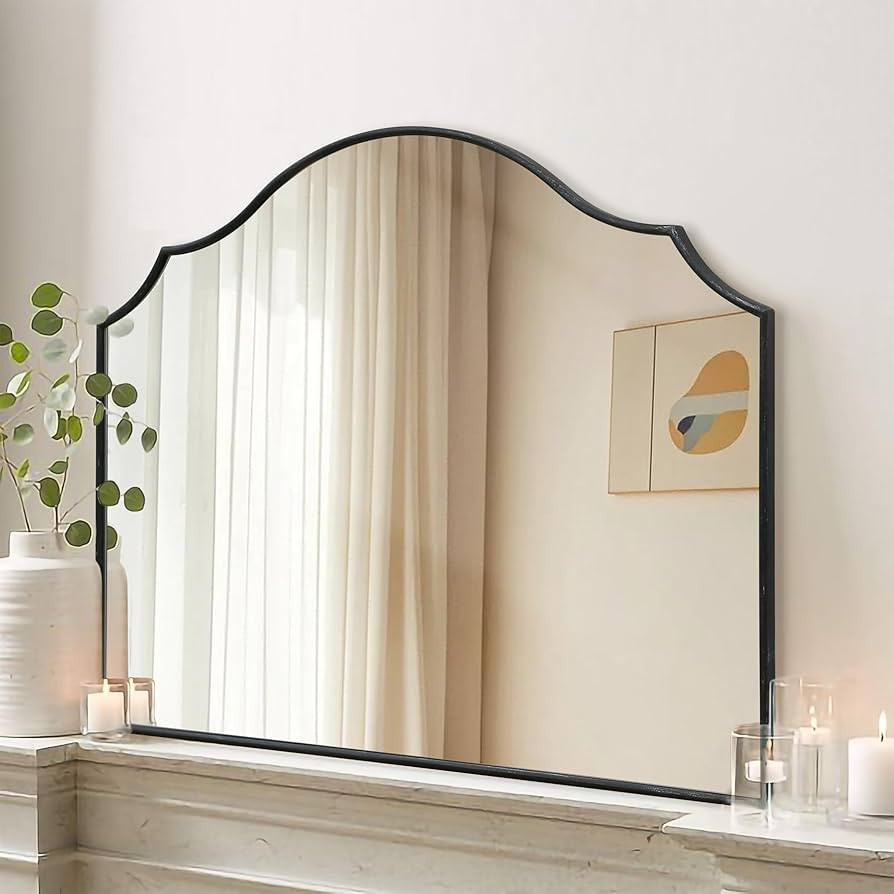 Black Scalloped Arched Mirror: 36"x26" Large Modern Wall Mirror - Minimalist Decorative Dresser M... | Amazon (US)