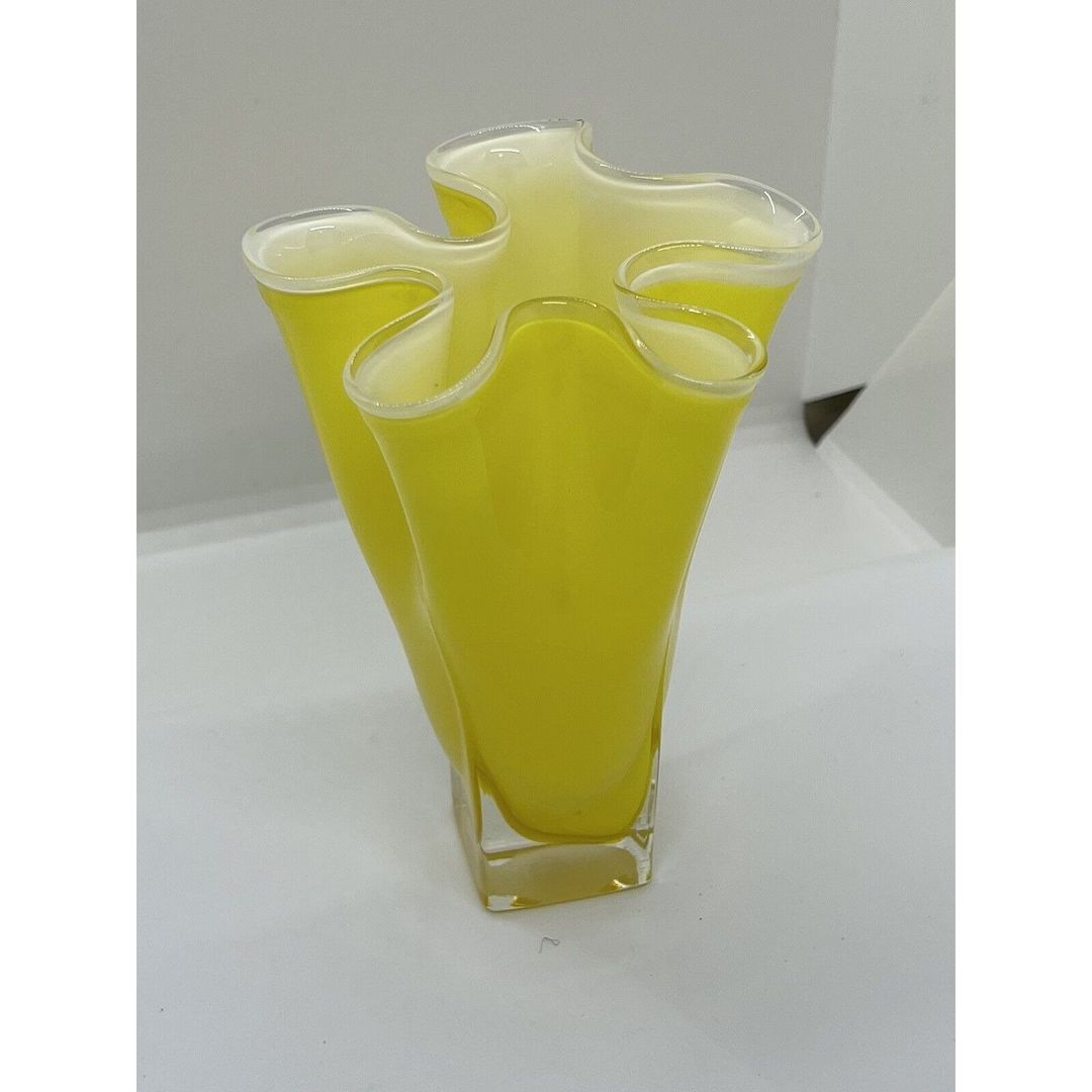 Vintage Hankerchief Tagged Japan Art Glass Vase Yellow White 6” Vase | Etsy (US)