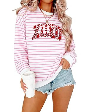 ASTANFY Valentines Sweatshirts Women Valentines Day Sweater Embroidered Love Heart Sweatshirt Cut... | Amazon (US)