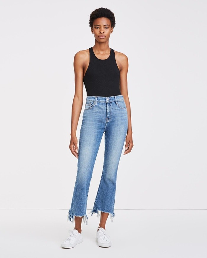 High Waist Slim Kick with Long Side Hem and Destroy in Sloane Vintage | 7 For All Mankind