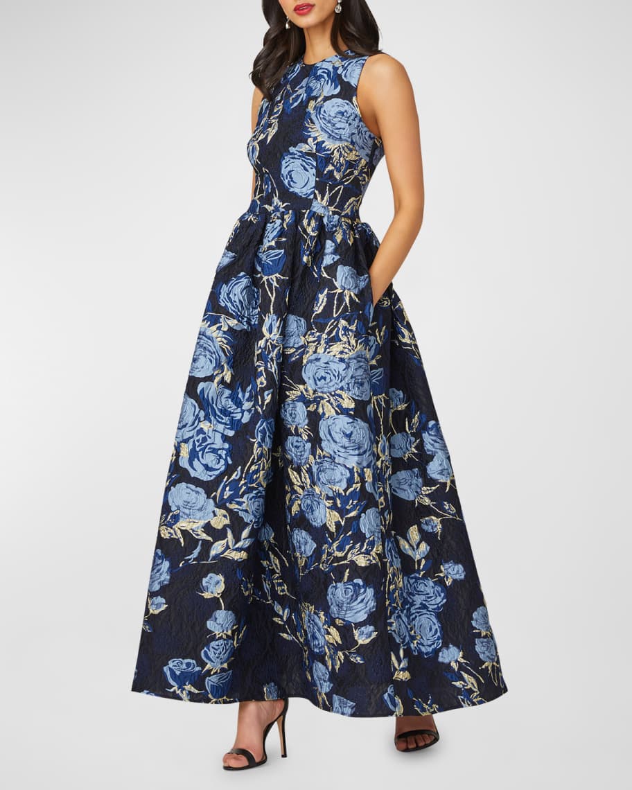 Serra Sleeveless A-Line Floral Jacquard Gown | Neiman Marcus