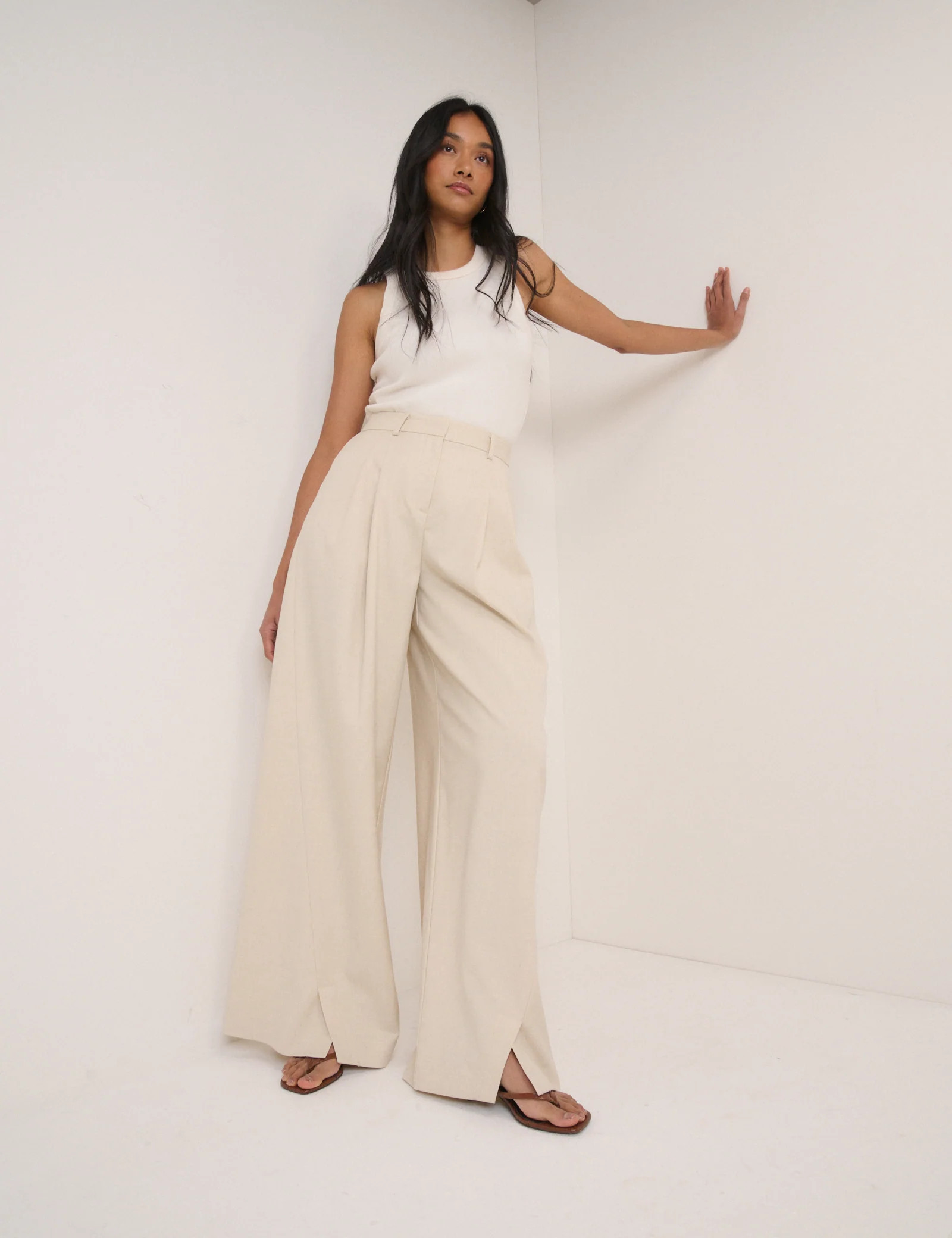 Stone Pleated Wide Leg Tailored Trousers | Nobody's Child