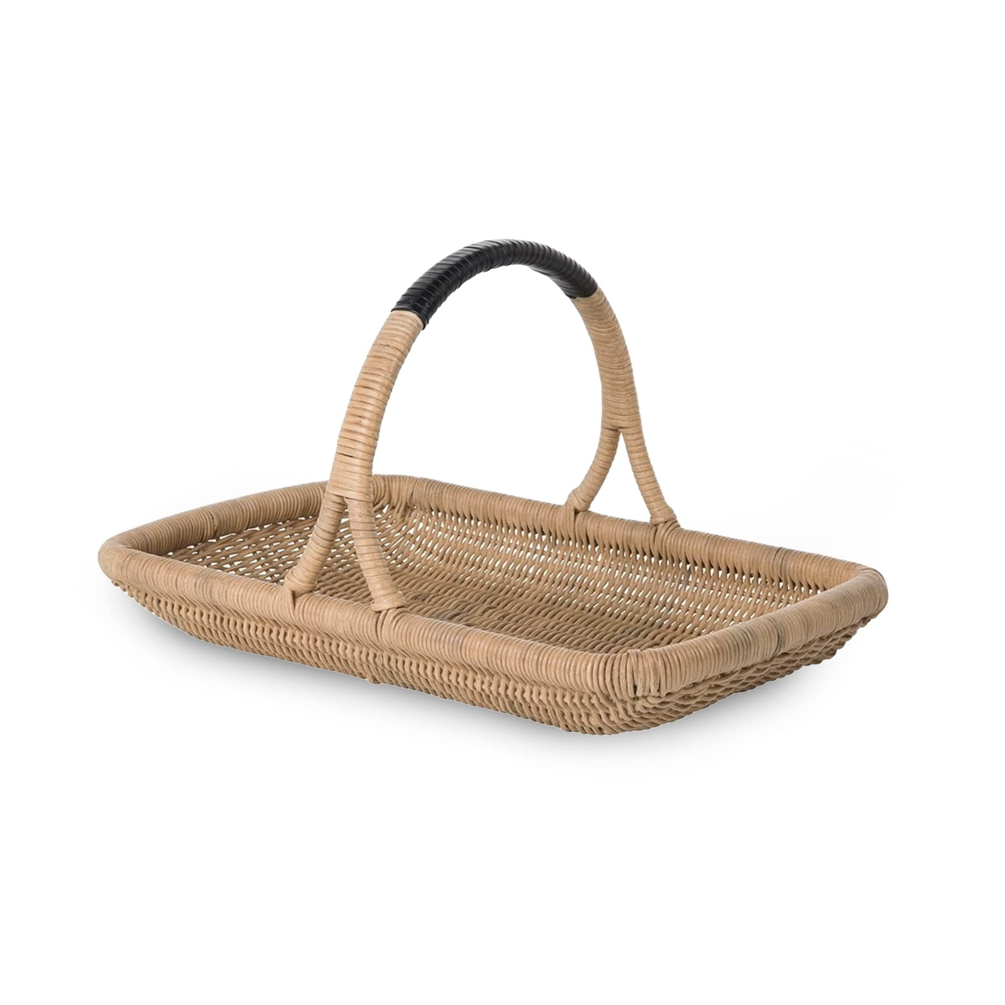 KOUBOO Vegetable & Flower Wicker Basket, Handwoven Rattan Basket with Leather-Wrapped Arch Handle... | Amazon (US)