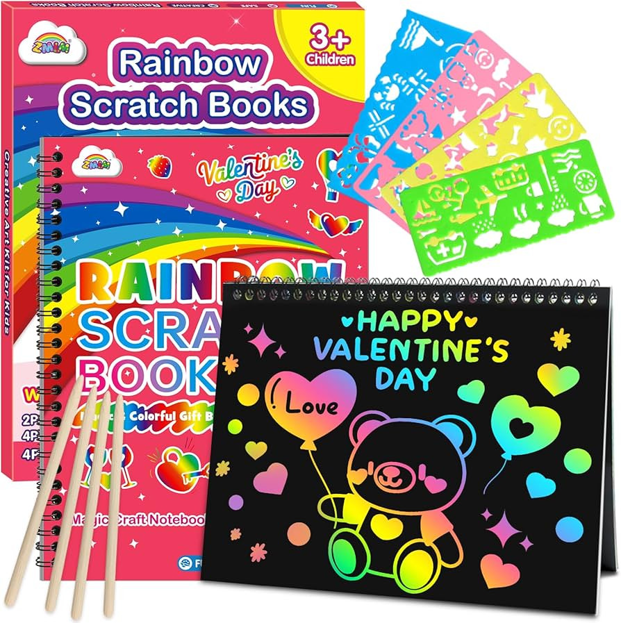 ZMLM Scratch Paper Art-Crafts Gift: 2 Pack Rainbow Notebooks Supplies Toys Valentine's Day Gifts ... | Amazon (US)