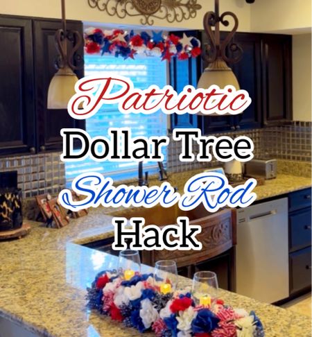 One of my favorite hacks! I love the way this Patriotic Dollar Tree Shower Rod Hack came out! Shower Rod and Lights are from Amazon. The rest is from Dollar Tree. 🇺🇸♥️🤍💙. Full details on TT and IG @bethanyscasa 

#LTKHome #LTKFamily #LTKKids