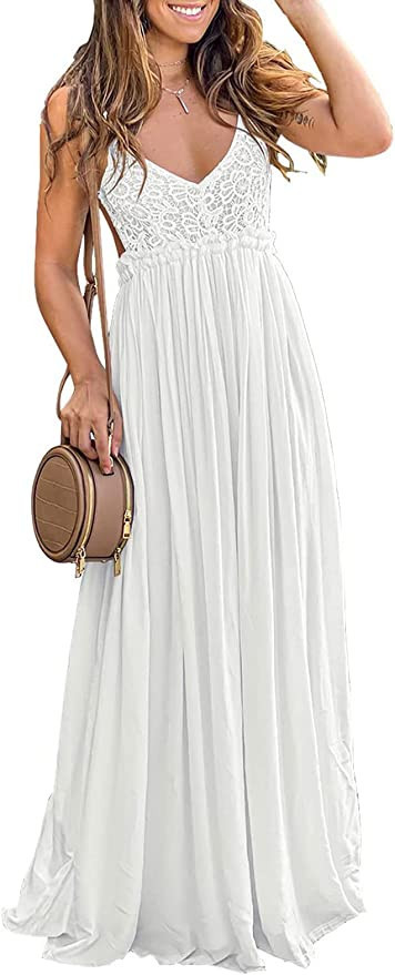 Women's V Neck Floral Lace Wedding Dress Sleeveless Bridesmaid Evening Party Maxi Dress | Amazon (US)