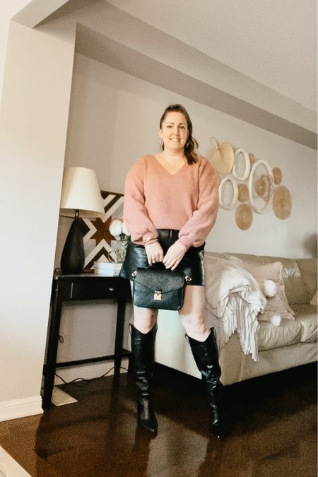 Valentine’s Day outfit
Pink bow sweater, leather shorts, western boots, hearts earrings, gold jewelry 

#LTKfindsunder50 #LTKSeasonal #LTKover40