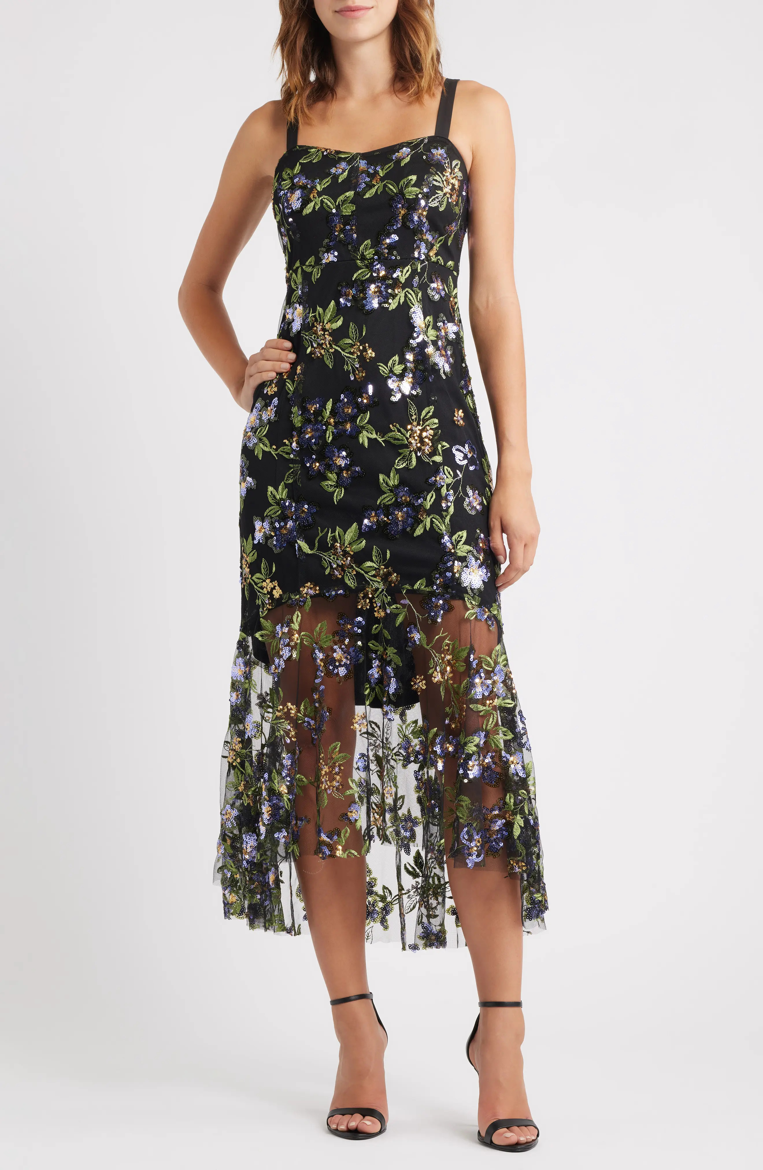 Sam Edelman Flower Sequin Embroidered Midi Dress (Women) | Nordstrom | Nordstrom