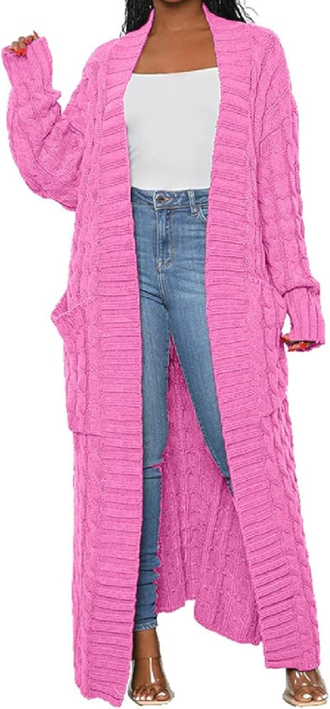 LIVECLOTH Womens Thin Type Stylish Cable Knit Dual Pocket Cardigan, Floor Length Maxi Cardigans W... | Amazon (US)
