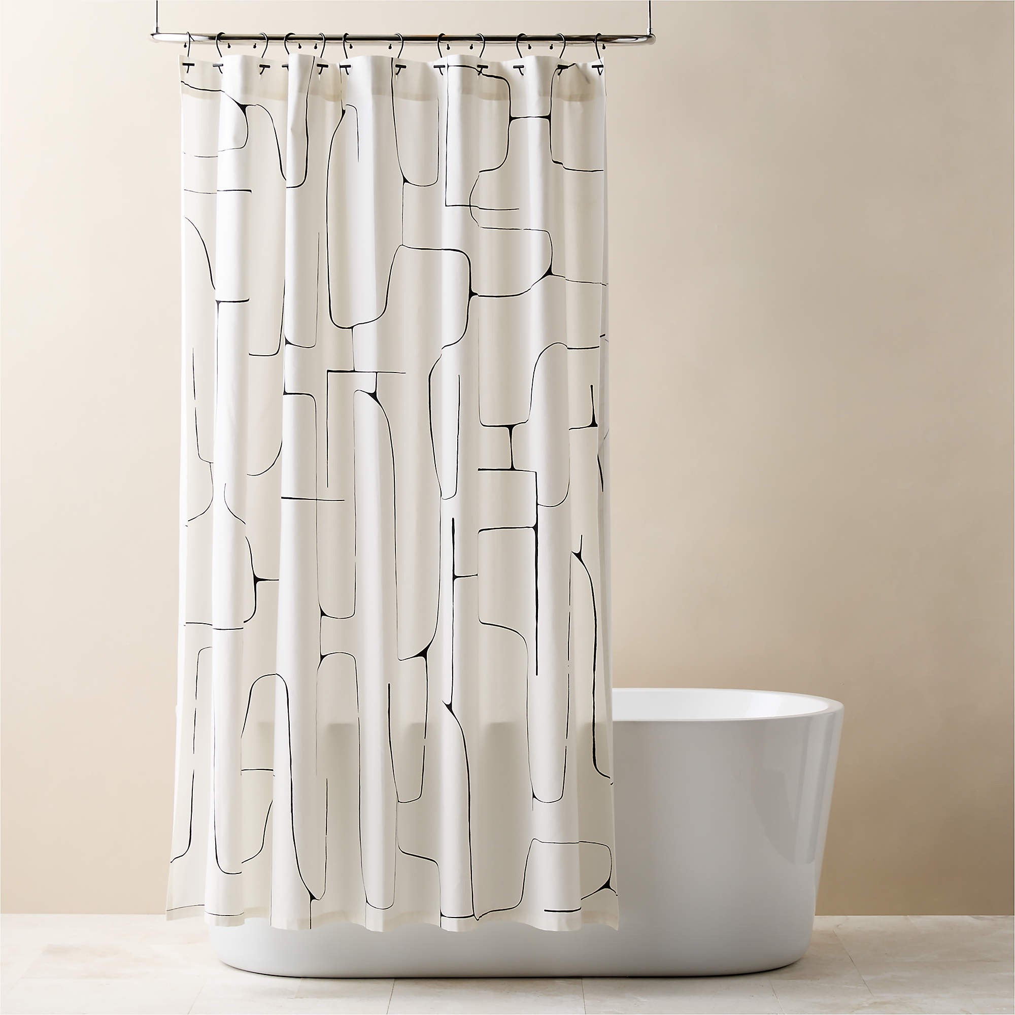 Falazo Organic Cotton Warm White With Black Abstract Shower Curtain 72"

#LTKmorningroutine