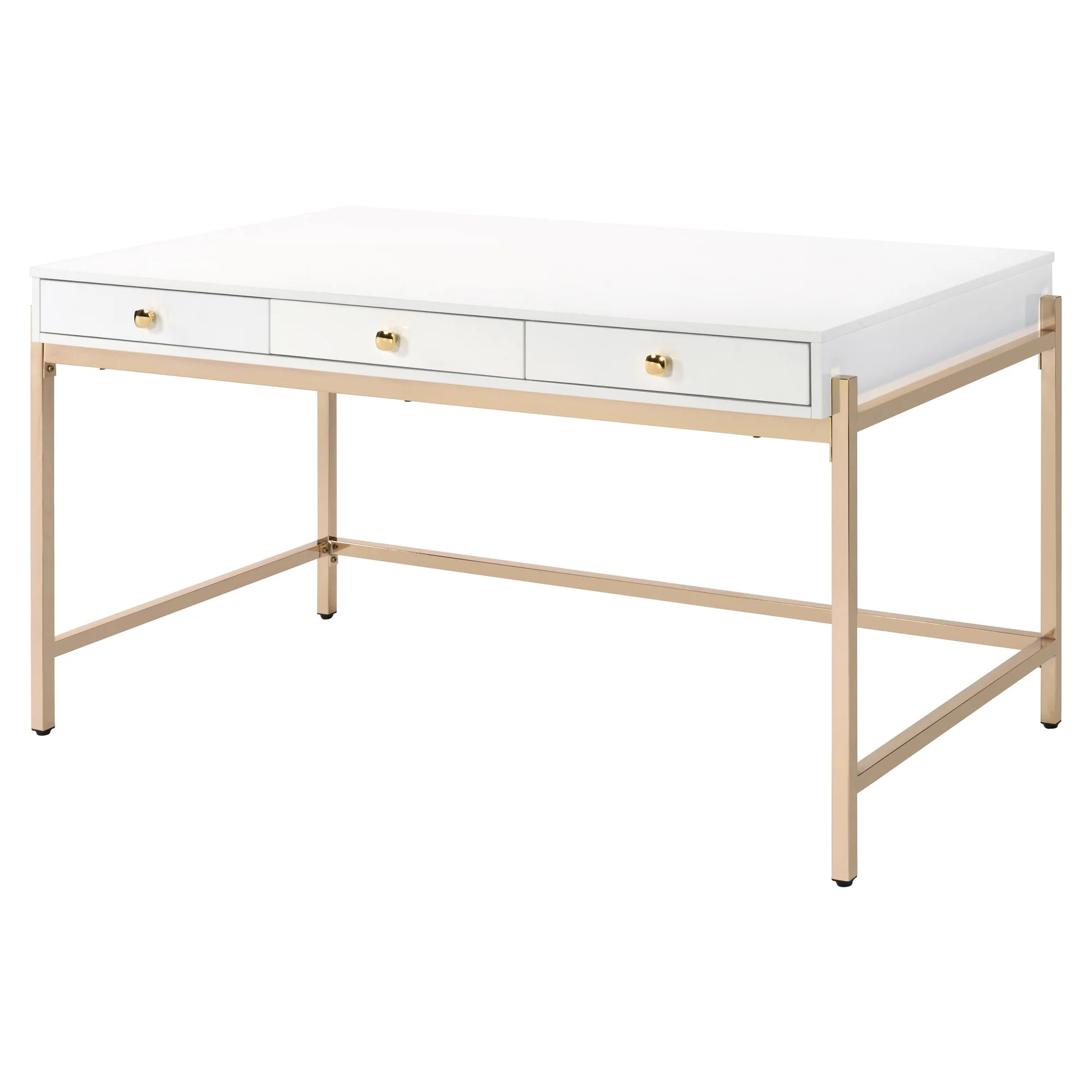 ACME Ottey Writing Desk in White High Gloss and Gold - Walmart.com | Walmart (US)