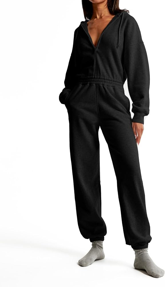 Jumpsuits for Women Casual Hoodie Long Sleeve Zip Up Sweatshirts Loose Jogger Sweatpants One Piec... | Amazon (US)