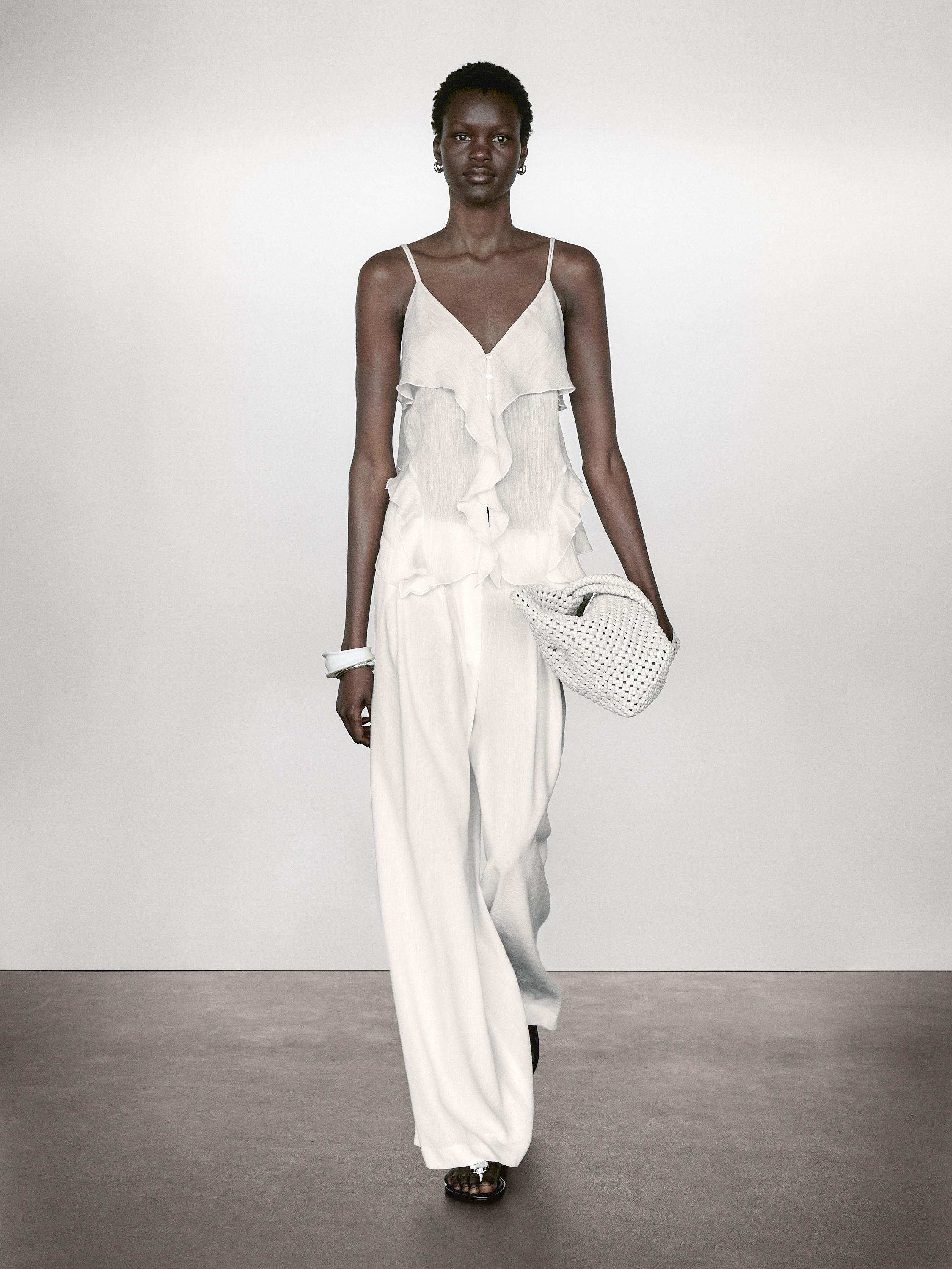 Linen blend darted palazzo trousers | Massimo Dutti US