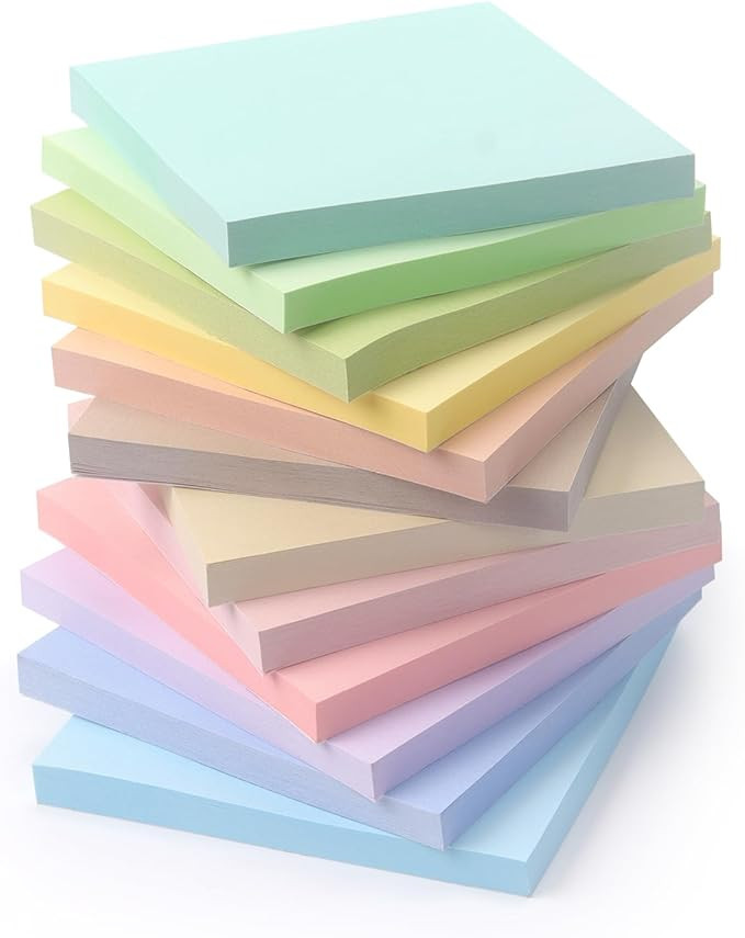 Sticky Notes 3x3 Inch, 12 Pack, 12 Pastel Multi Colors Note Pads, 50 Sheets/Pad, Perfect for Offi... | Amazon (US)