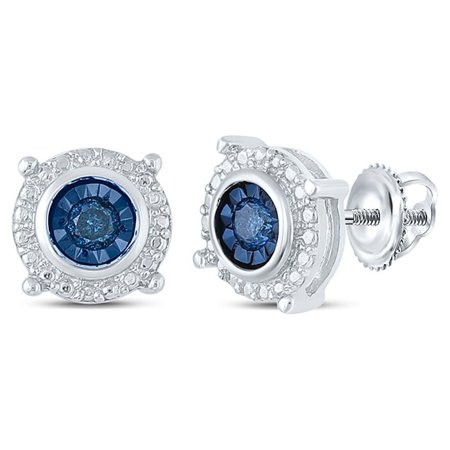 Sterling Silver Round Blue Color Enhanced Diamond Stud Earrings for women (1/10 Cttw Color: Blue Clarity: I2-I3) | Walmart (US)