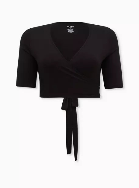 Super Soft Jersey Crop Wrap Long Sleeve Active Tee | Torrid (US & Canada)