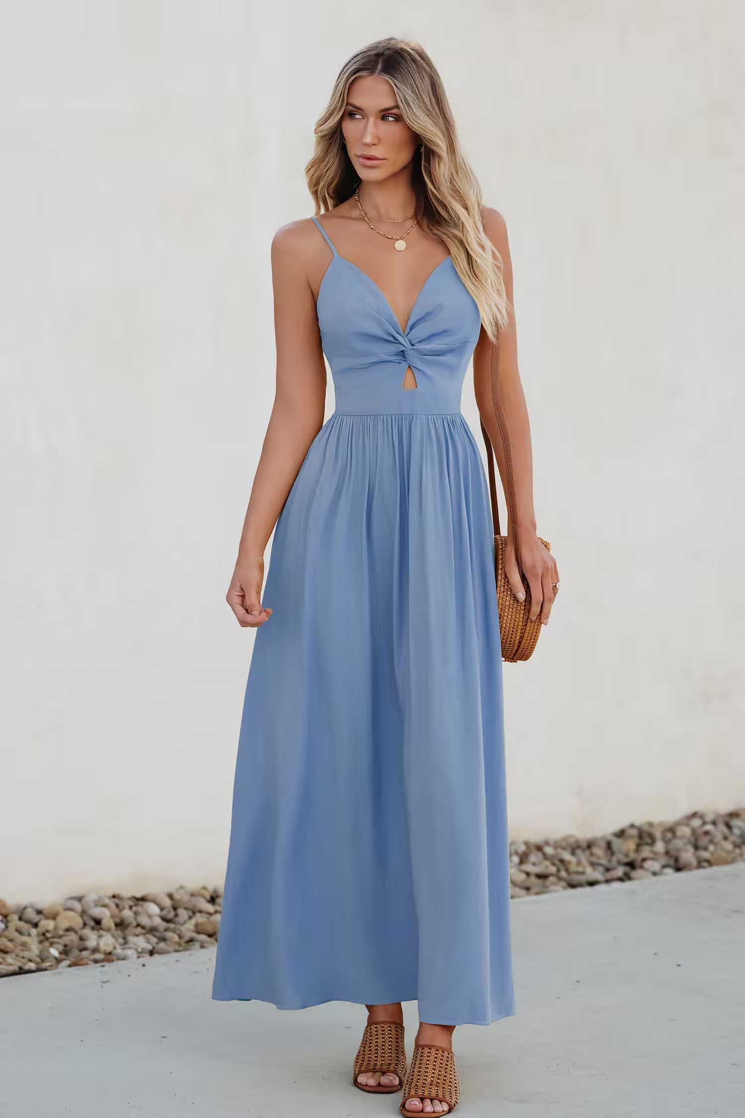 NewBlue Front Twist & Keyhole Maxi Dress | Cupshe US