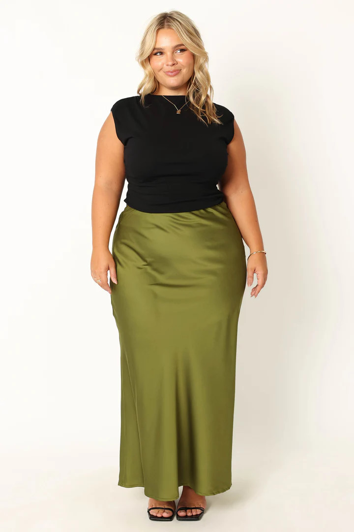 Nellie Satin Midi Skirt - Palm Green | Petal & Pup (US)