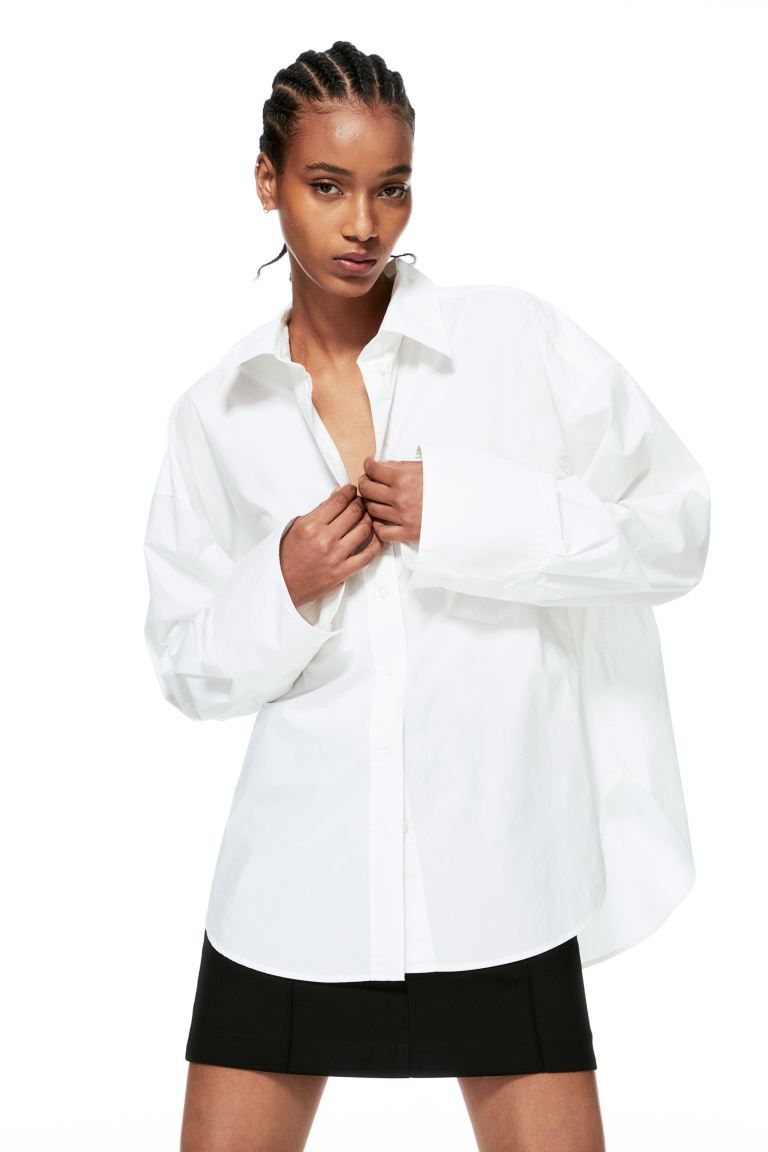 Oversized cotton shirt - White - Ladies | H&M GB | H&M (UK, MY, IN, SG, PH, TW, HK)