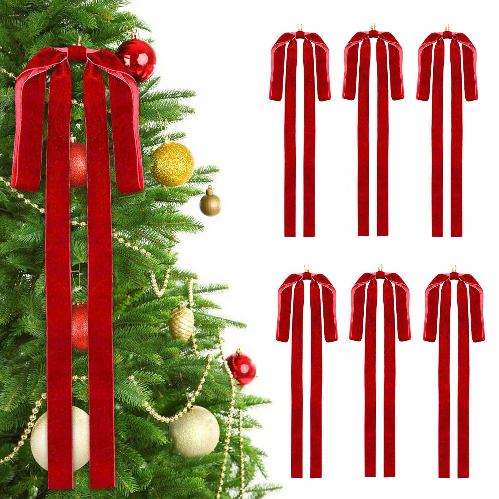 6Pcs Red Long Large Velvet Bows for Christmas Tree 24inch x 16inch Vintage Ribbon Bows for Garlan... | Amazon (US)