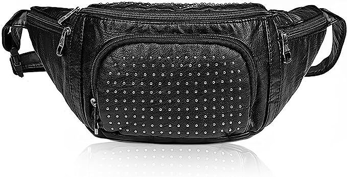 Large Black Leather Fanny Pack for Women Men Waist Bag Ladies Stylish Belt Bags Multi Pocket Cros... | Amazon (US)