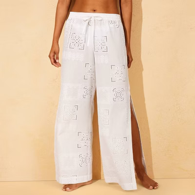 Women's Eyelet Cover Up Pants - Shade & Shore™ White L | Target