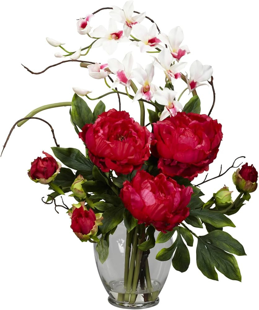 Nearly Natural Peony & Orchid Silk Flower Arrangement | Amazon (US)