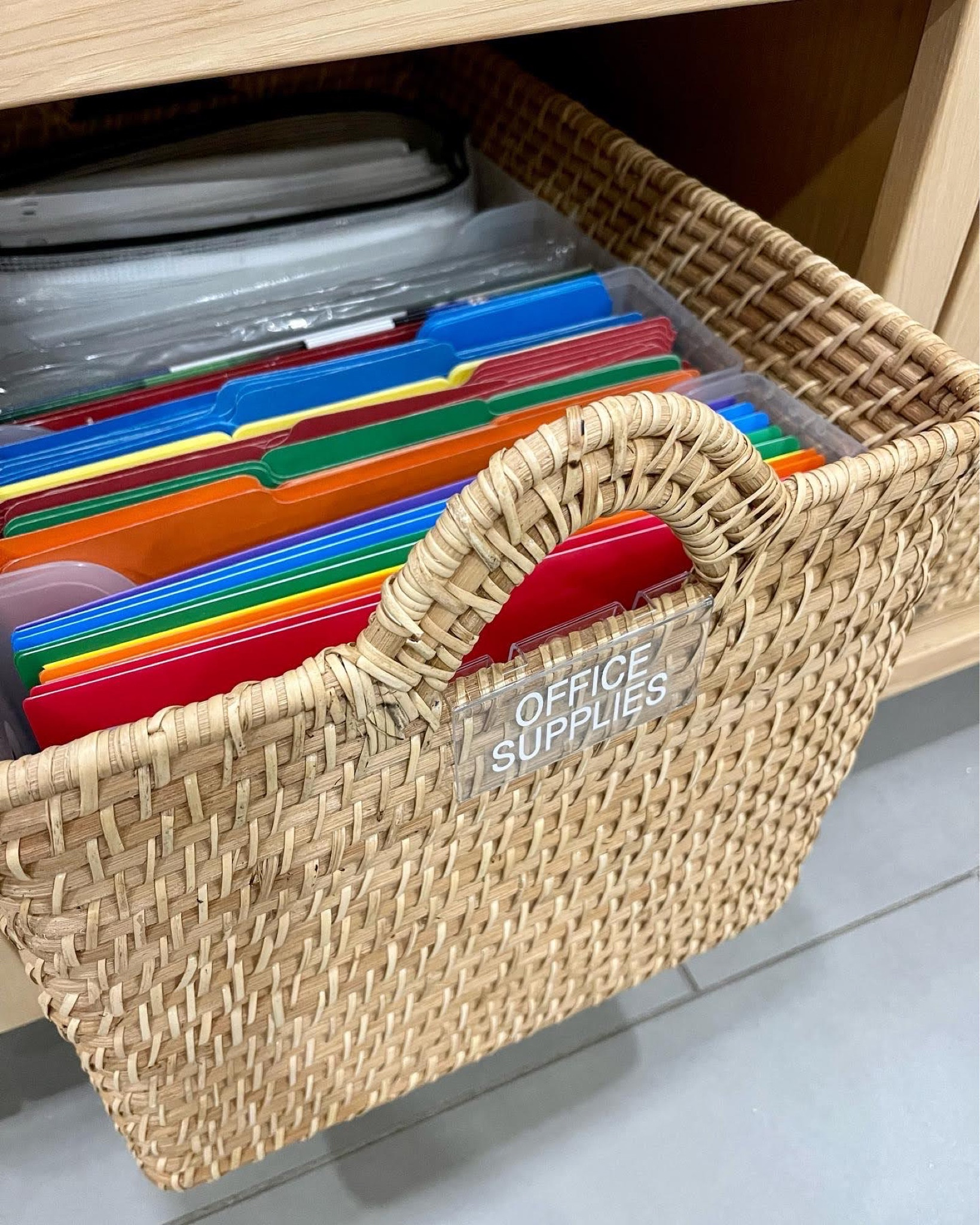A close up of the baskets | We used this one to create a color-coded filing system!

#home #office #organize

#LTKhome
