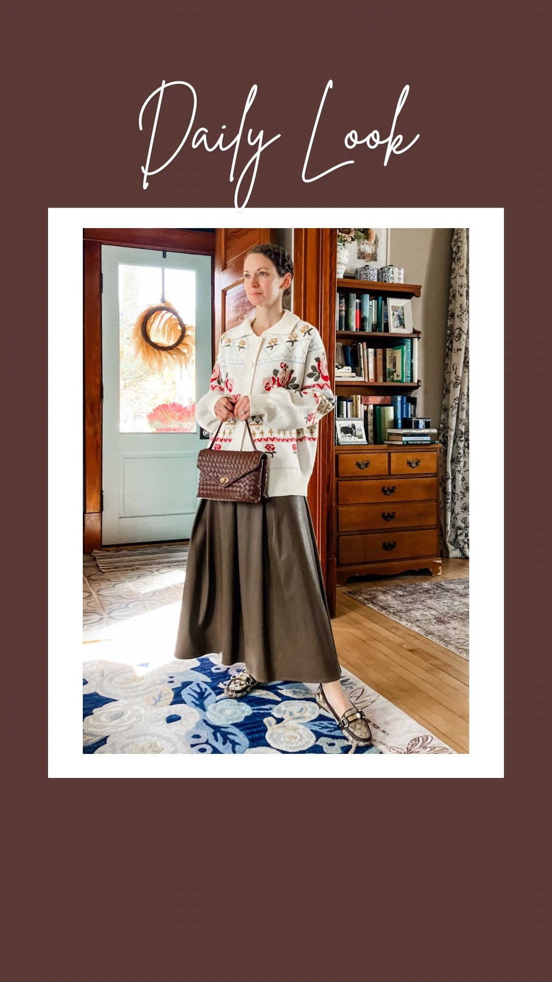 Faux leather skirt for fall!
Petite outfit. Neutral outfit. Modest outfit. Fall outfit. 
*sweater is from Holley Girl

#LTKSeasonal #LTKOver40 #LTKPetite